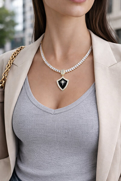 Modex Stone Detailed Special Series North Star Necklace - 44Cm+7Cm