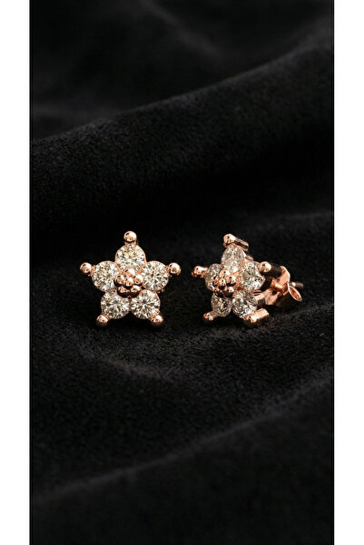 Roza Silver Zirkon Taşlı Rose Manolya Çiçeği Çivili Gümüş Küpe