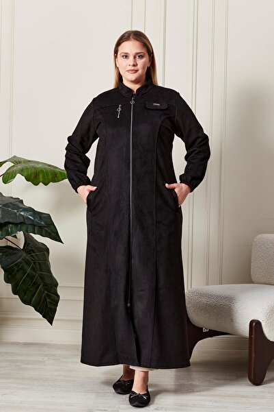 Ferace Women's Large Size Hijab Suede Cap Top Coat with Neck and Zipper Long ...