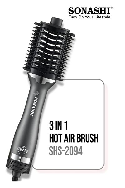 sonashi فرشاة هواء ساخن 3 في 1 SHS-2094 سوداء | أسطوانة سيراميك، سرعتان وخاصي...