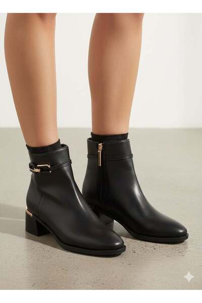 Luvesta Shoes Modern Ankle Boots with Gold Ring Detail