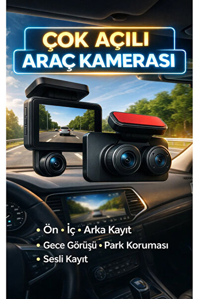 FaroxTech 3 Kameralı Araç Kamerası | Ön İç Arka Kayıt | Arka Kamera Dahil | 1...