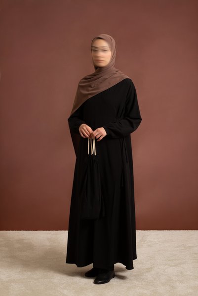 Lemaye Namaz Elbisesi Pamuk Keten Ferace - Siyah
