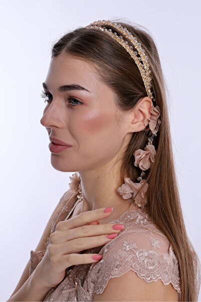 ByLohusa White Pearl Maternity Crown with Coffee Dangling Earrings 1012