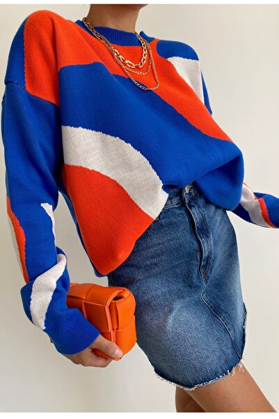 lovebox Colorful Crew Neck Knitwear Women's Sweater - Design Patterned 0154