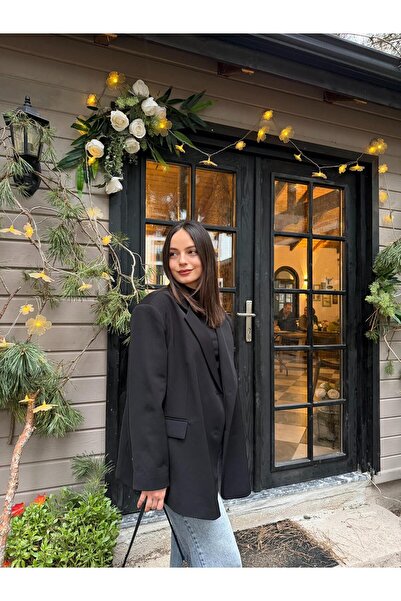 SUMYCO SÜS CEPLİ OVERSIZE BLAZER CEKET - SİYAH