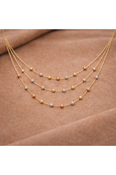 Ariş Üç Sıra Dorika Toplu Altın Kolye