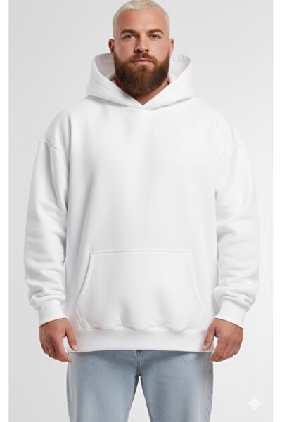 LADY HAZAL White Kangaroo Model Oversize Mold Men's Sweatshirt