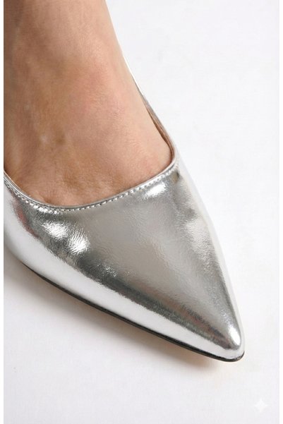 Redoxy Women's Pointed Toe Thin Heels Silver Metallic Color Ankle Strap Shoes