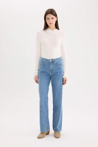 topshop moto Jean Palazzo de damă albastru cu spălat zăpadă