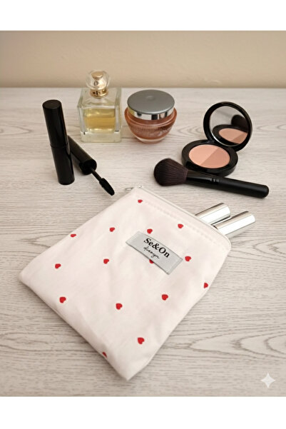 Se&On dizayn Minik kalpler desenli beyaz fermuarlı astarli kucuk cüzdan mini ...