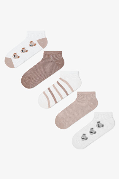 Penti 5 Pairs of Cotton Self-Patterned Teddy Bear Booties Socks