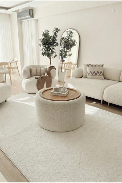 Cool Halı Puffy Krem Rengi Salon Oturma Odası Shaggy Yatak Odası Yumuşak Doku...