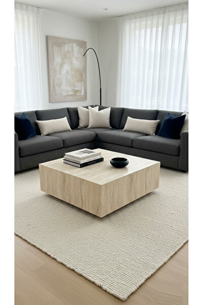 Mobilya Stant Most Lignum Mermer Görünümlü %100 Mdf Bej Orta Sehpa 80x80 cm. ...