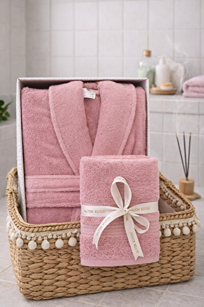 Özdilek روب حمام شالياكا العصري + منشفة الرأس - وردي غامق