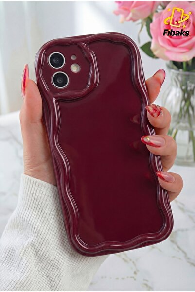Fibaks iPhone 16 Kılıf Kamera Korumalı Dalga Kenarlı Darbe Emici Bordo Siliko...