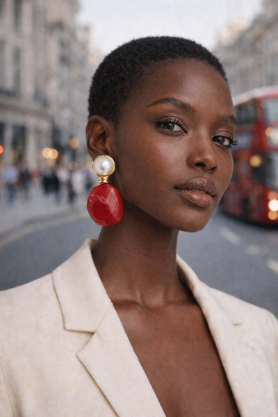 PaminBags Aksesuar Yuvarlak İnci Taşlı Büyük Renkli Küpe LNS00130