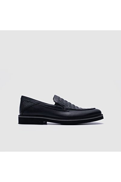 TOGO Black Genuine Leather Men's Loafer Shoes [052040]