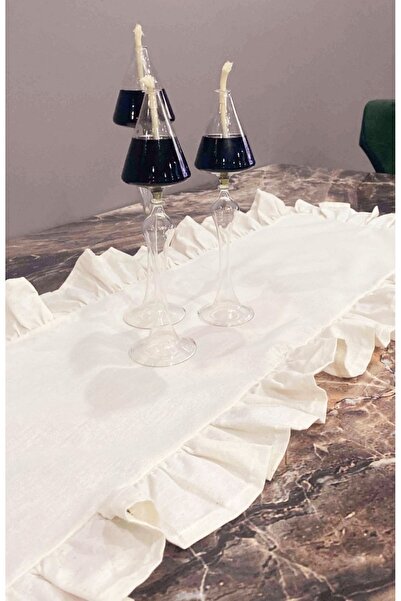 İDİL Vintage Ruffled Linen Runner- 40x110