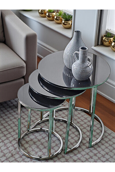 SEDAŞ LIVING UNITS Füme Aynalı Gümüş(Gri,Nikel) Ayak Metal ayaklı ZİGON SEHPA...