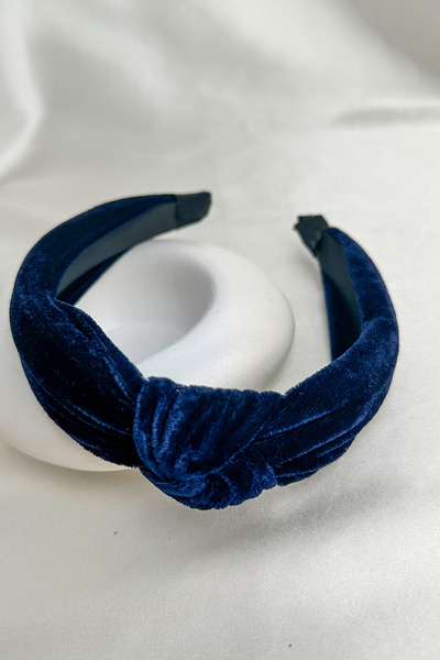 Modex Βελούδινη vintage κορώνα με λεπτομέρεια με κόμπο σε μπλε ναυτικό χρώμα