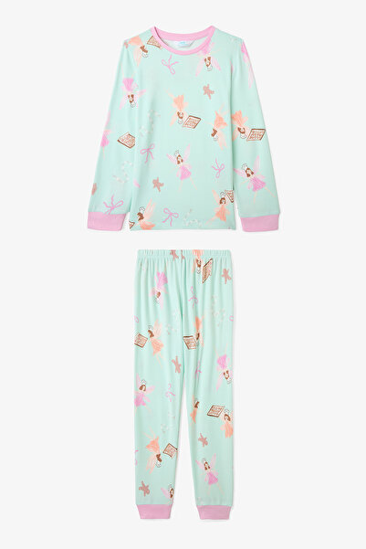 Penti Açık Mint Kız Çocuk Peri Baskılı Uzun Kollu Pijama Takımı