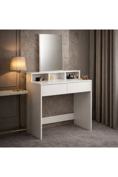 SERSIMO Masa De Toaleta Cu Oglinda Si 2 Sertare, 80x40x140 Cm, Alb