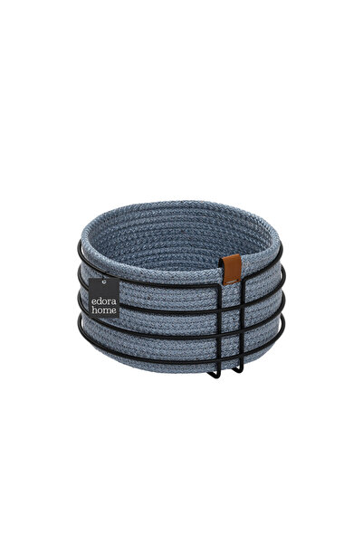 Edora Home Stylish Round Bread Basket - Blue Wicker Knitted, Metal Stainless,...