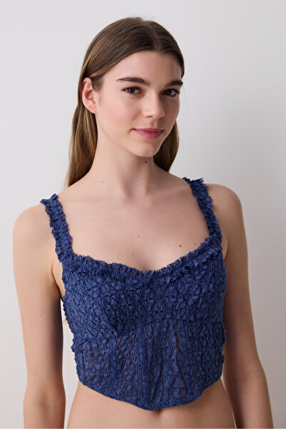Penti Crinkle Lace Corset Navy Blue Bustier