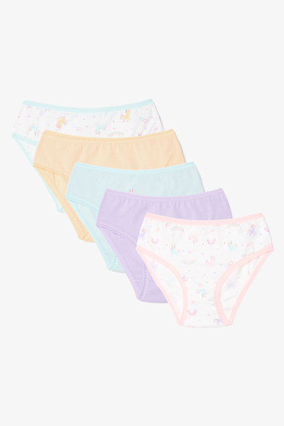 Penti Pachet de 5 chiloți din bumbac cu imprimeu cu unicorn pentru fete