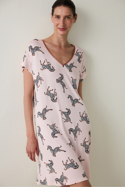 Penti Cămașă de noapte cu mânecă scurtă, cu decolteu în V, cu colagen, roz de...