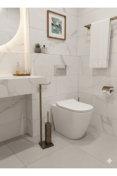 GörSeç Antique Antique Color Bathroom Set with Stand, Toilet Paper Holder, To...