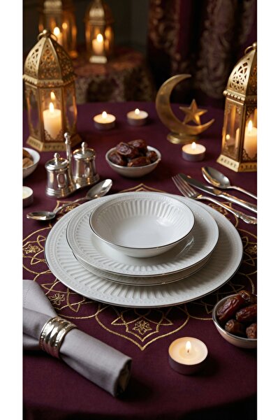 KÜTAHYA HOME Valencia Silver Gümüş Yaldızlı 24 Parça Porselen Yemek Takımı – ...