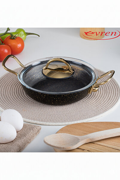 Evren 20 Cm Gold Stone Kapaklı Sahan, Non-Stick Yumurta Omlet Tavası (Çelik K...