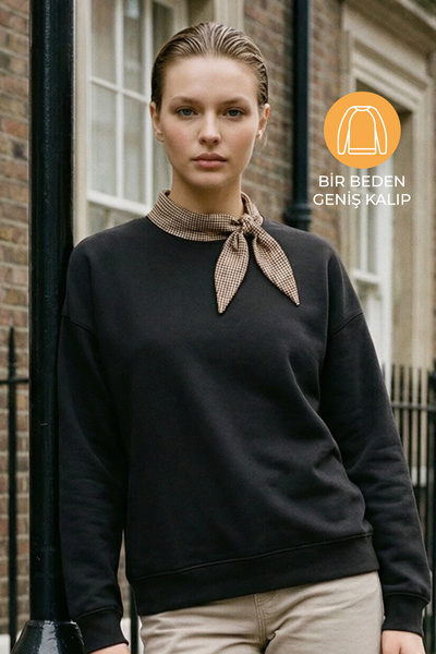 Amia&Co. Acı Kahve Çıkarılabilir Gömlek Yaka Şardonlu Baskılı Oversize Sweats...