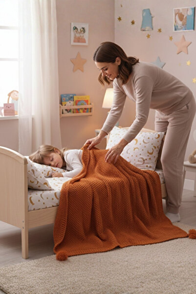 Miespiga Coco Rice Knitted Pompom Knitwear Tv Blanket Throw Sofa Shawl