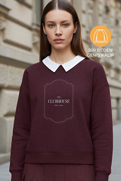 Amia&Co. Cămașă detașabilă bordeaux cu textura moale cu imprimeu Wide Fit pen...