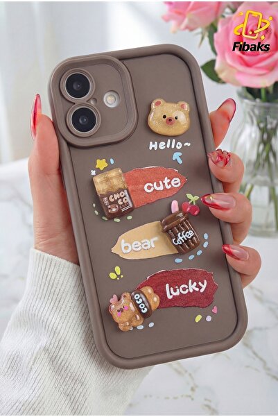 Fibaks حافظة لهاتف ابل ايفون 16 بتصميم منقوش لحماية الكاميرا على شكل دمية دب،...