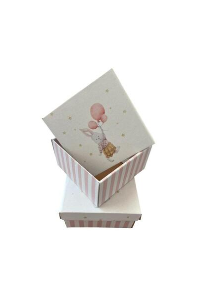 KOLİ KOLAY Tavşan Baskılı Pembe Hediye Kutusu 1 Adet 17x17x9cm