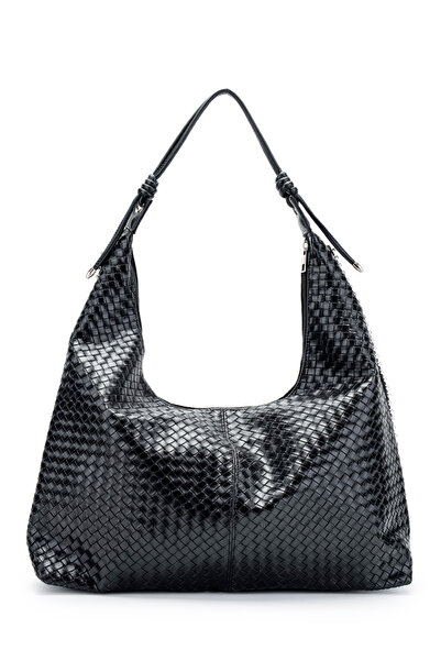 minebag Geantă de umăr Trok Detailed Ragine împletită, neagră