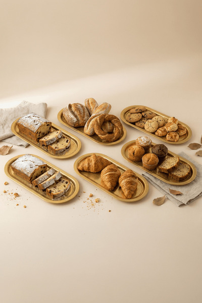 Sarkap Home 6'lı Gold Oval Sunumluk Metal Servis Tepsisi