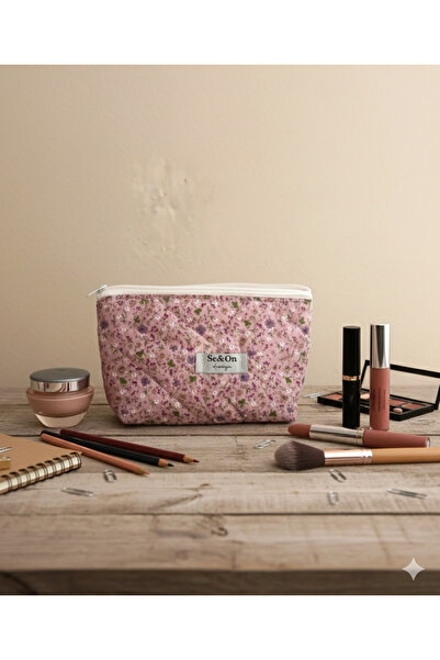 Se&On dizayn Çiçek desenli yıkanabilir fermuarlı astarli tek gözlü kalemlik k...