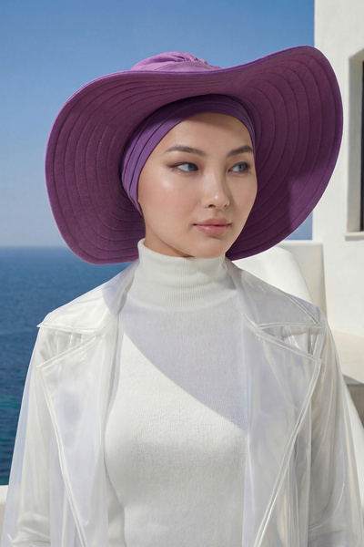 Aisha's Design قبعة توربان مع ربطة عنق قابلة للإزالة، لون أرجواني فاتح، S-4A