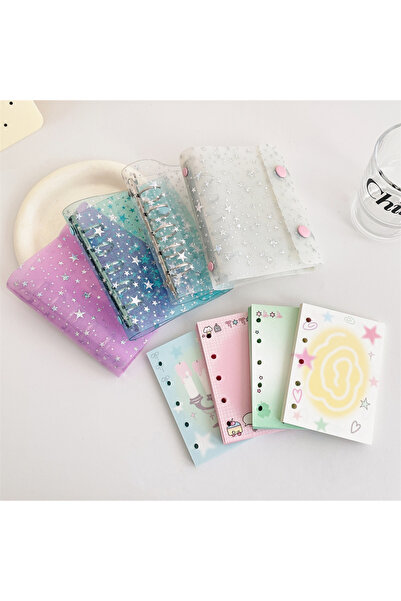 Choice WHITE Sparkle Star Mini Binder Notebook M5 Size Pocket Notepads Daily ...