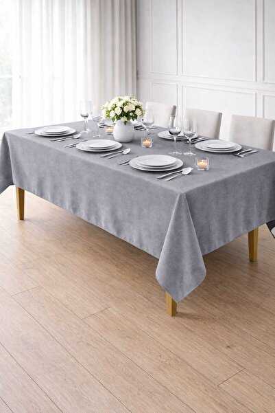 PerdeYap1980 Kadife Dokulu Gri Renk Masa Örtüsü