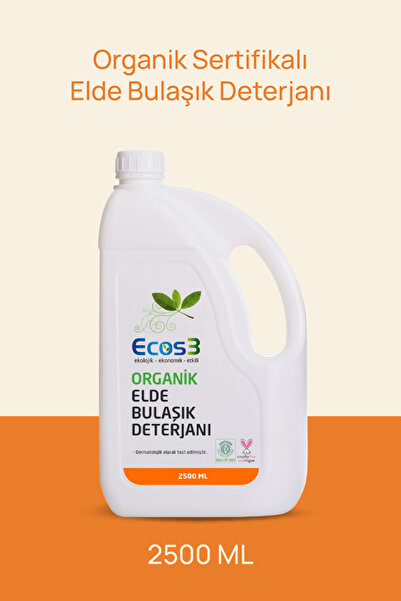 Ecos3 Organik Elde Bulaşık Deterjanı, Vegan Sertifikalı, Ekolojik, Hipoalerje...