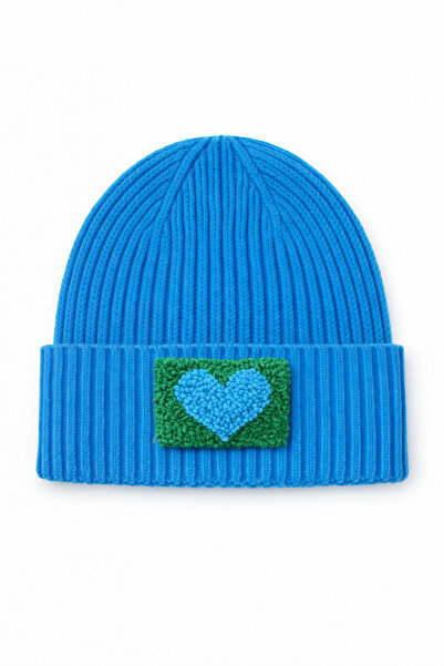 byebruketenci Blue Wool Beret Blue Green Heart Punch Luxury Hat