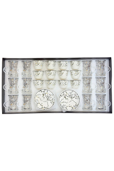 ALQANNAS طقم شاي وقهوة 3طقم من 6 قطعة | أكواب شاي زجاجية كريستالية بطبعة زهور...