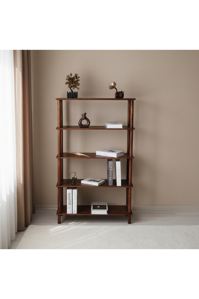 Vera Concept Home Modern Dekoratif Beş Raflı Ahşap Kitaplık 83 x 30 cm Kahve ...