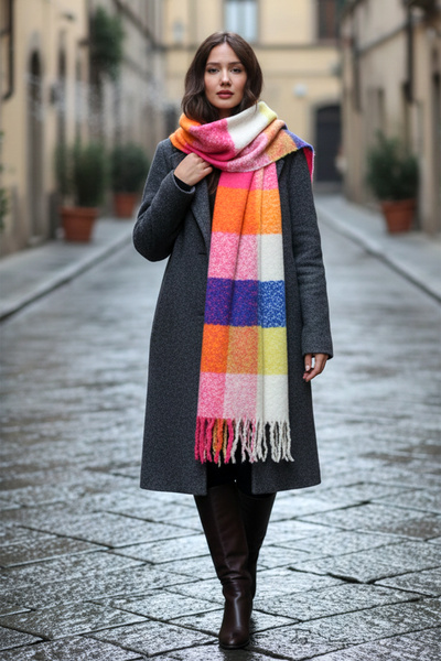 REMSA Fuchsia Tasseled Boucle Scarf Shawl - 40X210 cm 1256